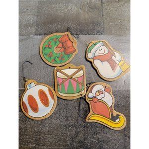 Wooden santa wreath drum snowman xmas ornament set